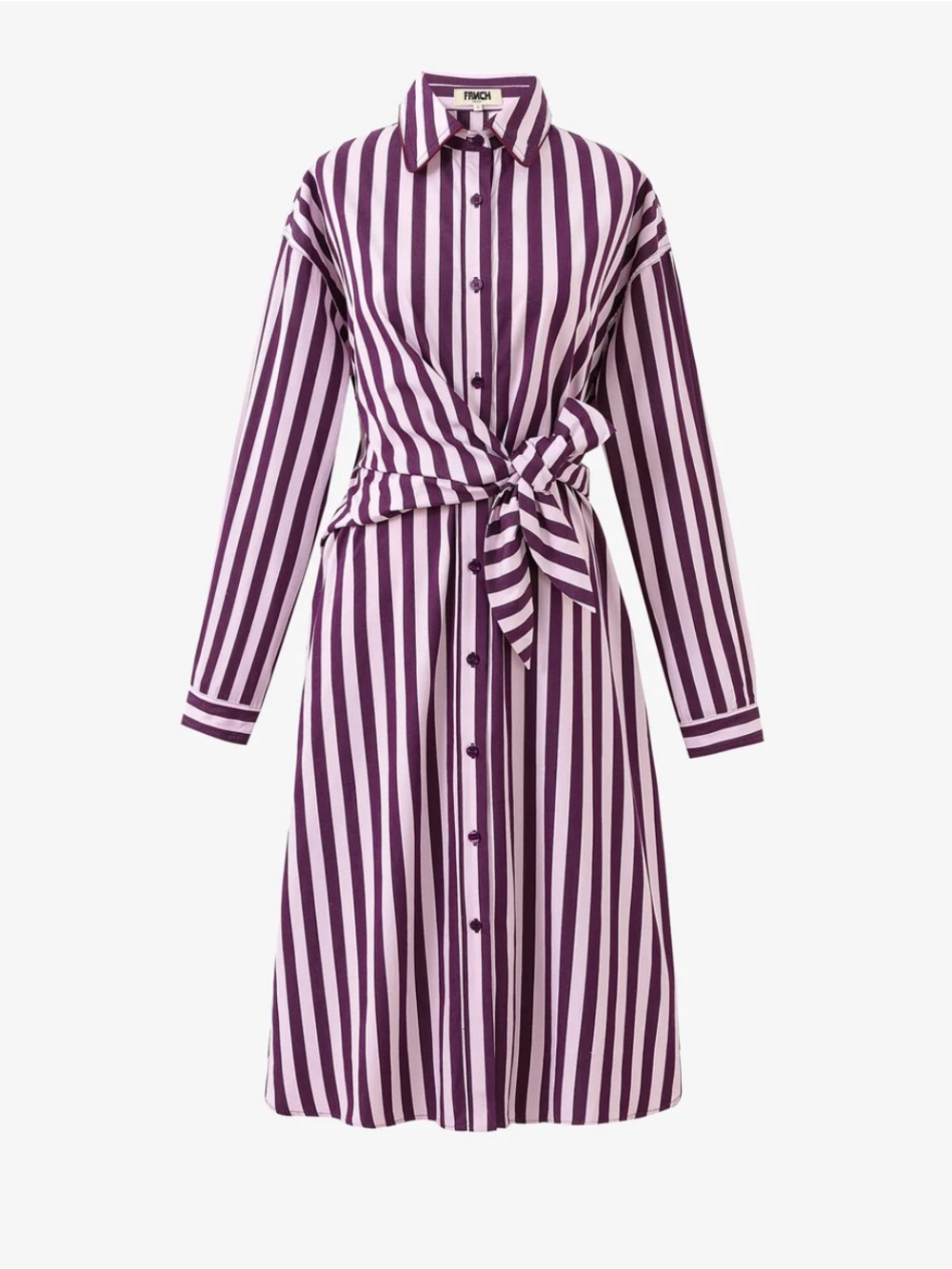 FRNCH Audry Striped Button-Front Dress Bow Tie Pink Purple Large NWT 100% Cotton - Picture 1 of 10